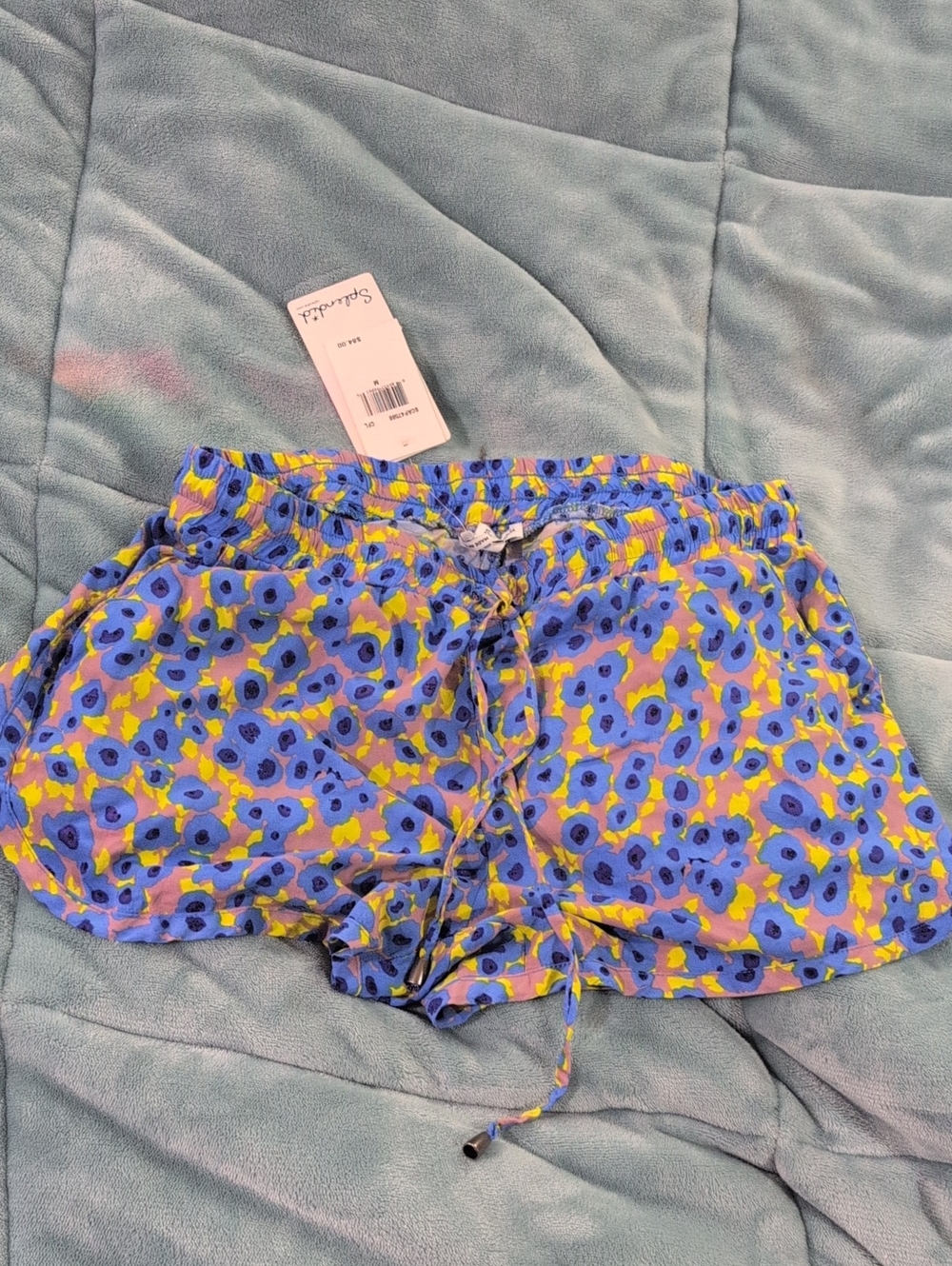 Splendid Blue Purple Yellow Floral Drawstring Shorts